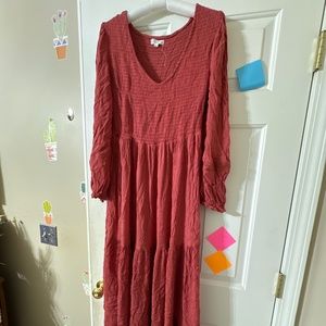 Rust Colored Long Sleeve Maxi Farm Dress